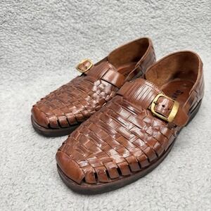 Sunsteps Huarache Hand Woven Loafers Mens 9 Sandals Shoes Buckle Brown Leather